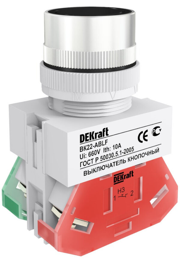 Выкл. кноп. ABLF d22 мм Цвет:ЧЕРНЫЙ 220В ВK-22 DEKraft