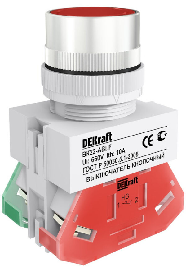 Выкл. кноп. ABLF d22 мм Цвет:КРАСНЫЙ 220В ВK-22 DEKraft