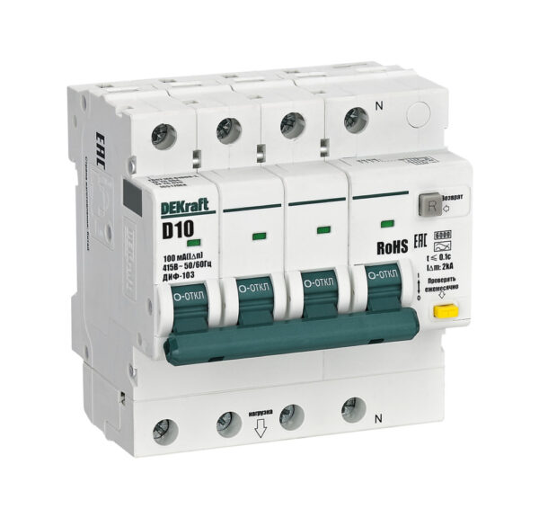 АВДТ 3P+N 10А 100мА AC х-ка D ДИФ-103 6кА